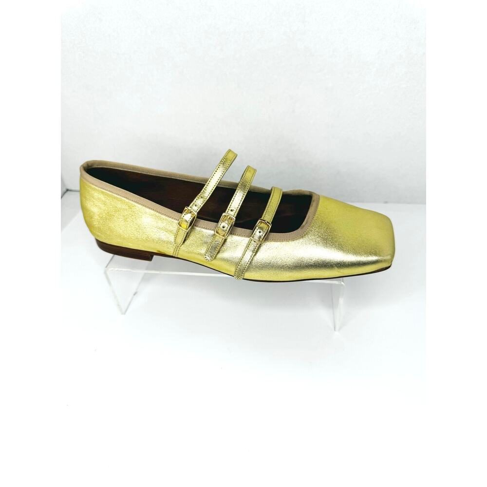 Mansur Gavriel Gold Square Toe Mary Jane Ballet Flats EU 39